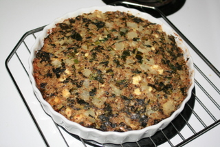 Quinoa Quiche with Spring Greens hot from the oven