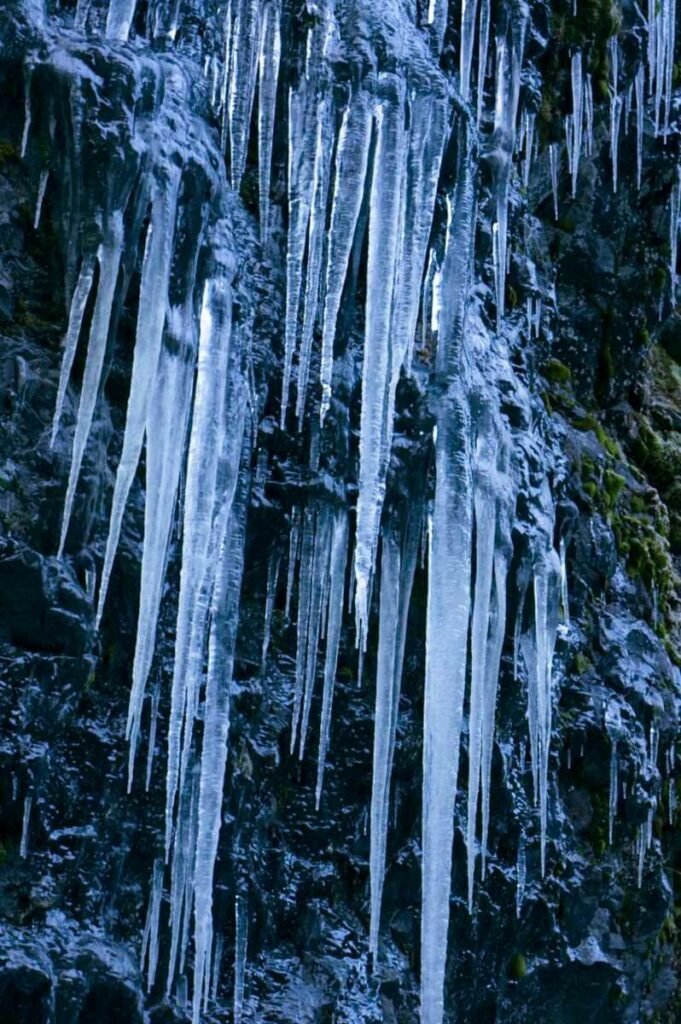 Icicles from a cliff